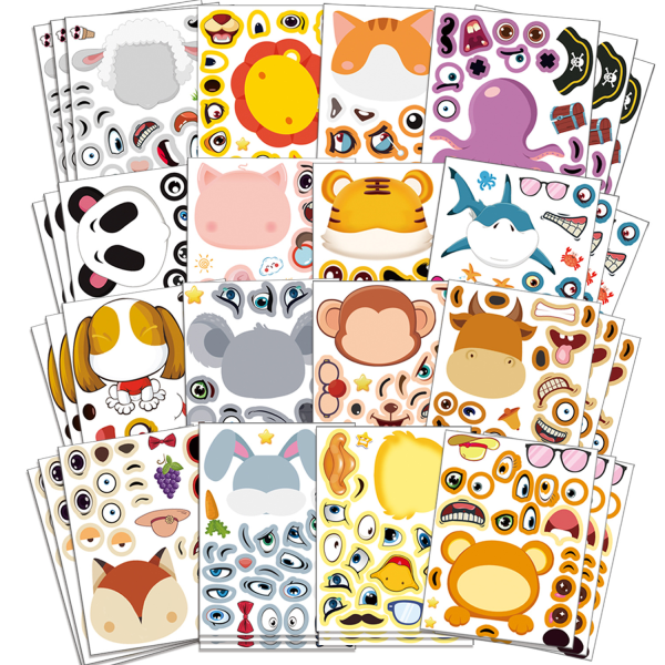 4 Make-a-face Stickers, Lav dine egne Dyr Mix and Match Stick