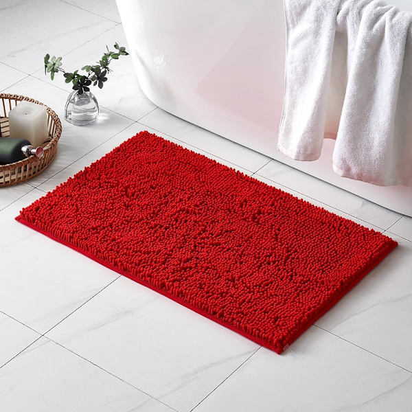 Badrumsmattor Entrématta för Dusch Absorberande Chenilletyg Mjuk Duschmatta Halksäker Mjuk Bekväm Mikrofiber WC Toalett Badkar 40x60cm Röd