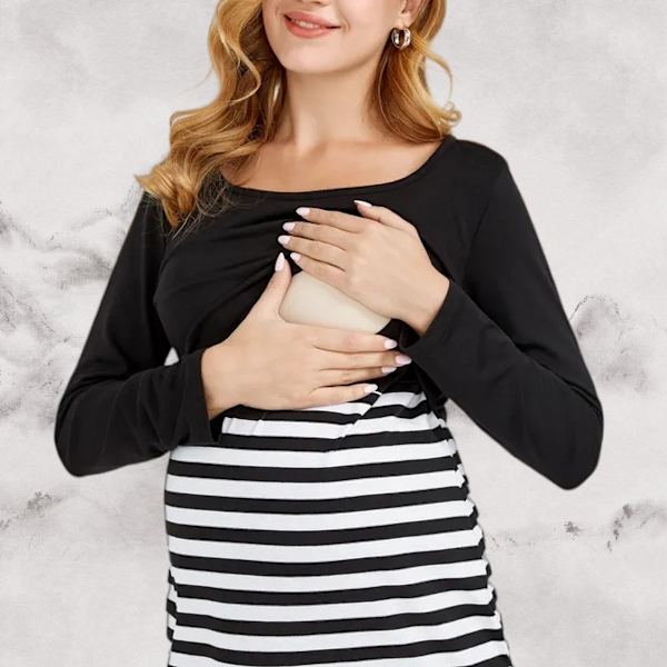 Ærmeløs Maternity Tank Top Farveblok Ærmeløs T-shirts med hæklet lomme til gravide XL sort
