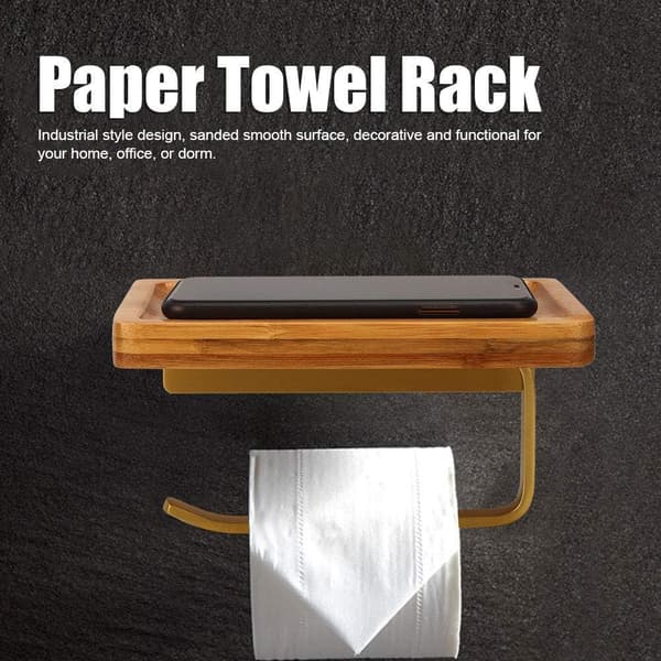 Toiletpapirholder med træhylde, guld 20*12cm