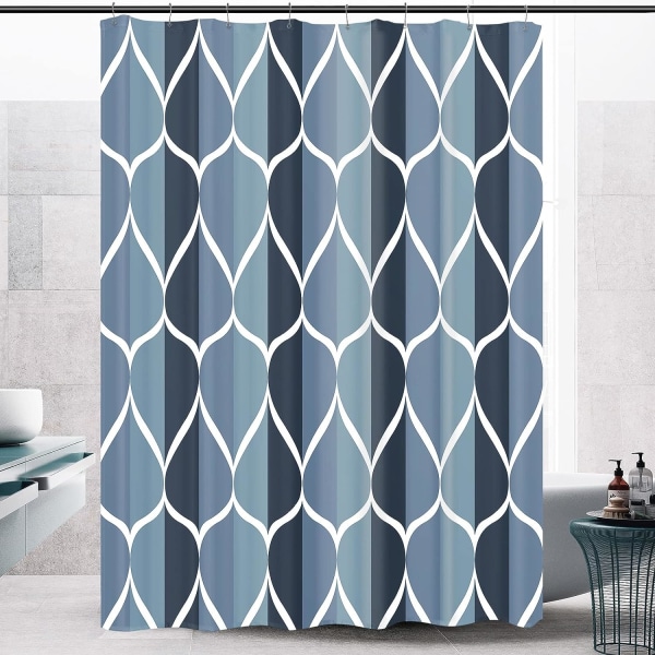 Ægæisk Blå Stof Badeforhæng 120 x 180CM, Vandtæt Design og Polyester, Hurtigtørrende, Tung Vægt, Bruseforhængssæt til Badeværelse, Holdbart og Vaskbart med 12 Kroge
