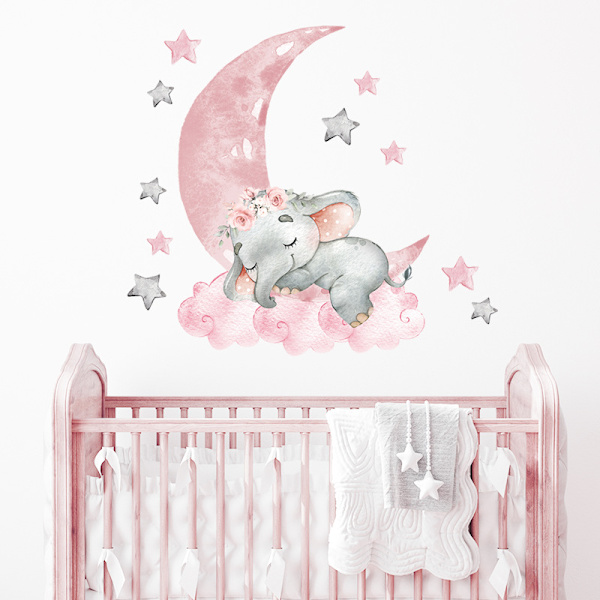 Tegneserie Pink Baby Elephant Wall Sticker Decal Baby Nursery Girl R