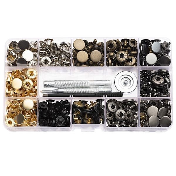 120 st koppartryckknappar i brons, metallkläder, tryckknappar med fixeringsverktyg för läderhantverk, jacka, plånbok, handväska (6 färger, 12 mm)