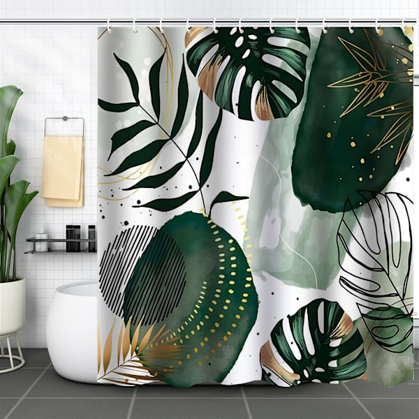 Funnytree Grön Chic Abstrakt Duschdraperi Set med Krokar Boho