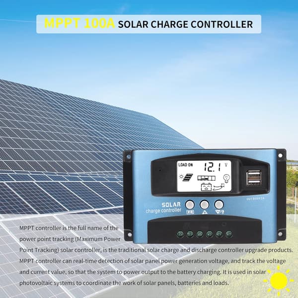 100A solcellelader, 12V/24V MPPT adaptiv lading Sola