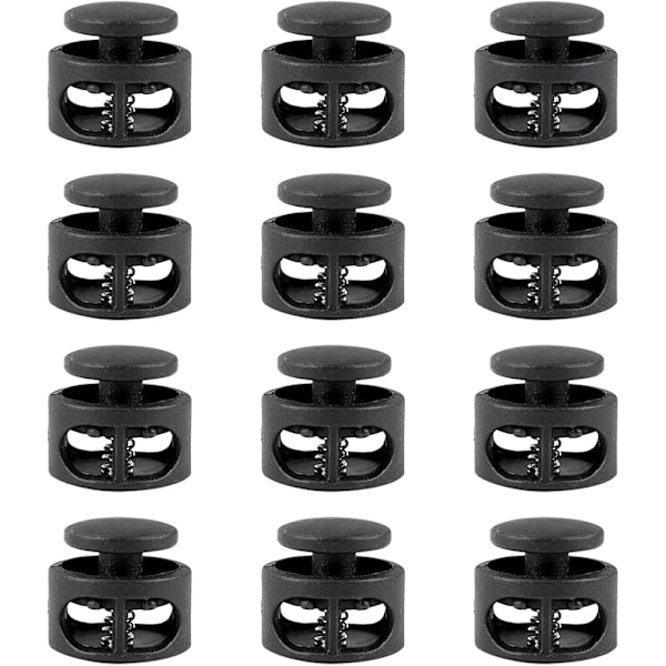 12-pack Plastsnörstoppar, Snörstoppar med Enkelt Hål för Ø5mm Snören, Snabbspännen för Kläder, Ryggsäckar, Tält, Sytillbehör - 17