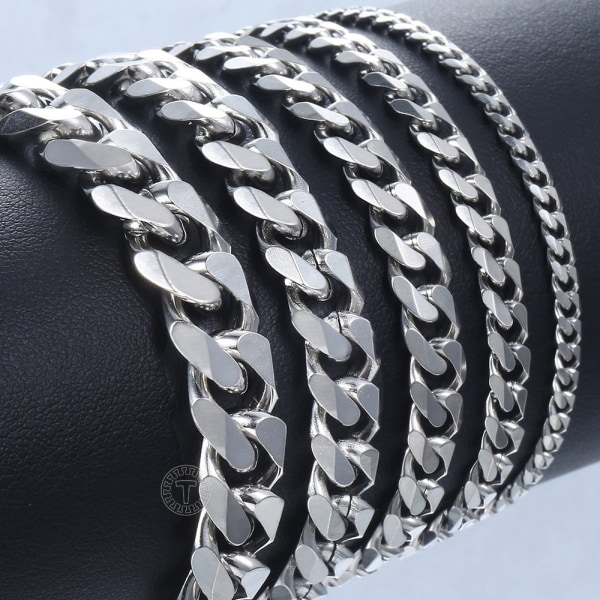 9mm Men's Bracelets Stainless Steel Curb Cuban Link Chain  Silver