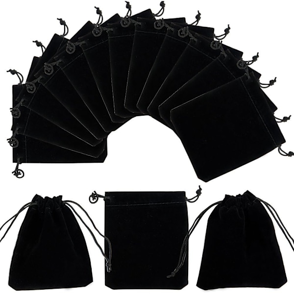 50-pack sammetspåsar med dragsko, smyckespåsar i svart, 9,9 x 12,9 cm, minitärningspåsar, tygpåsar för presenter, festpåsar, godispåsar för Halloween för smycken, armband, klockor, förvaring av kristaller.