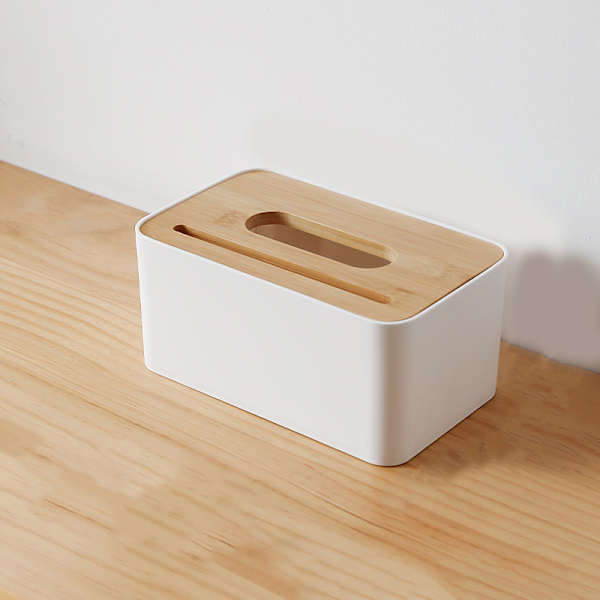 Paper Towel Box with Bamboo Lid White Large (21.6*13.4*10cm) Restaurant Pa