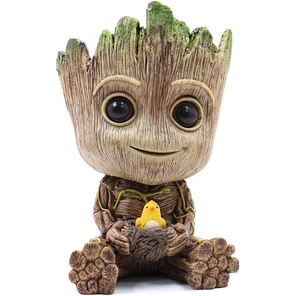 Groot Blomkruka, Baby Groot Fågelbo Modell Succulent Kruka Söt Grön Växt Krukväxt Blomkruka, Groot Pennhållare med Hål