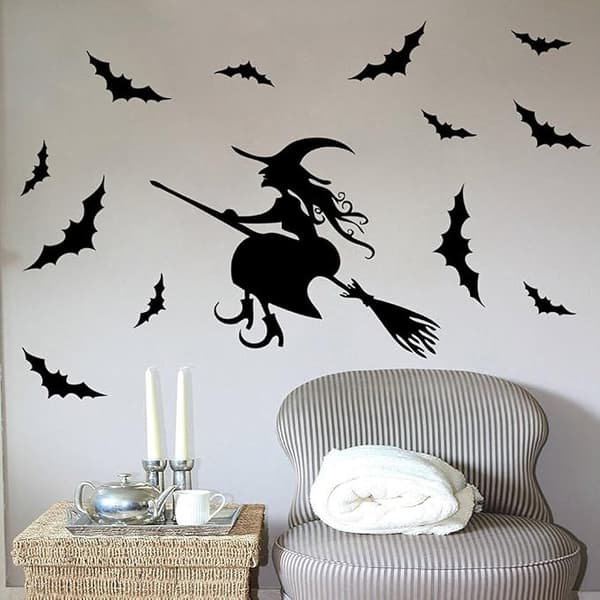 Halloween häxa och läskiga fladdermöss väggdekaler