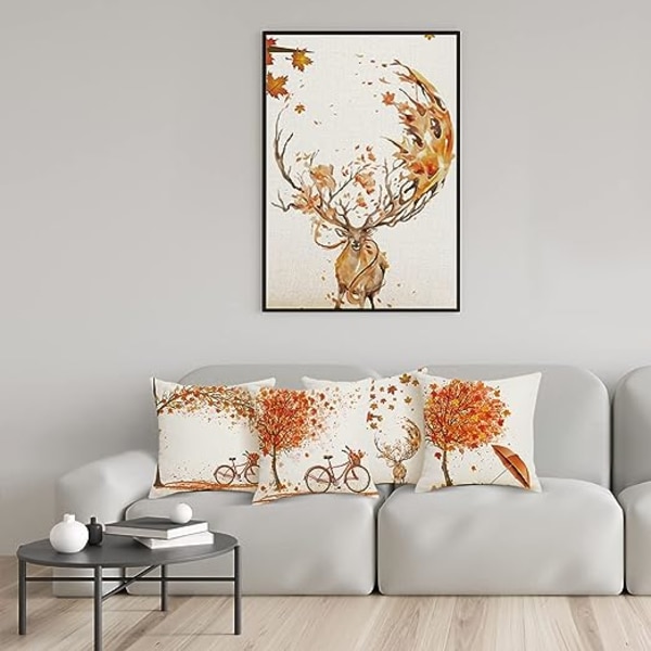 Set med 4 kuddfodral 45x45cm Orange Autumn Maple Leaf Decorati