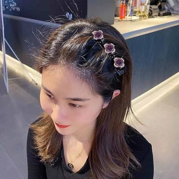 4PCS Satin Fabric Hair Bands, Four-Leaf , Braided Hair Clip with Rhinestones