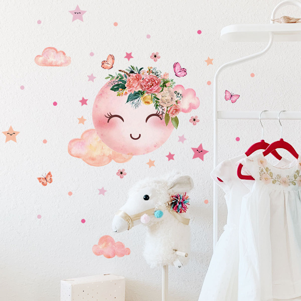 Pink Cloud Print Wall Sticker til Børneværelse