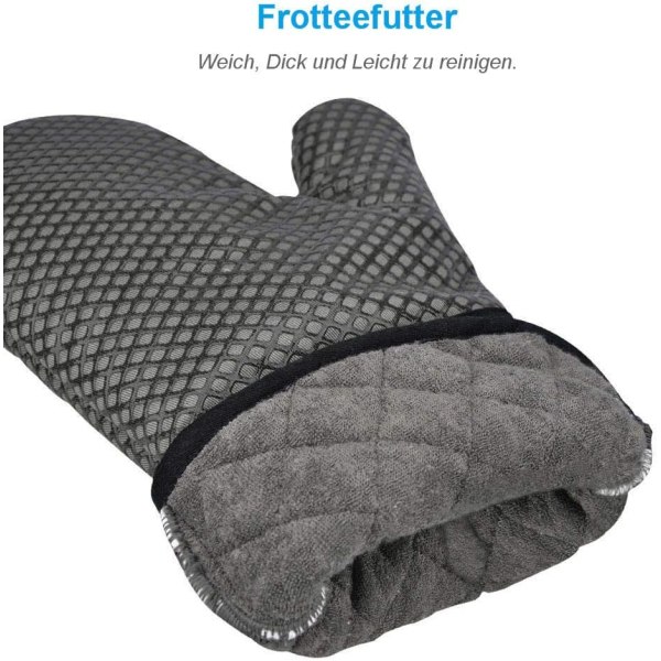 Ugn Anti Slip Silikon Dubbel Ugnsvante, Professionell Termisk Ugnsvante Värmebeständig Mjuk Lång Bomulls Ugnshandskar (Grå)