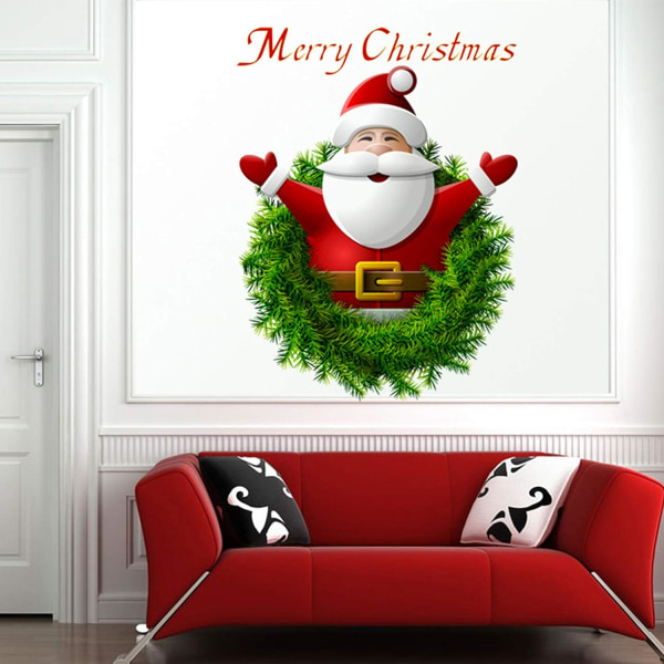 Merry Christmas Wall Decals, 2 STK Julenissekrans Wall Stickers Colorful Chr