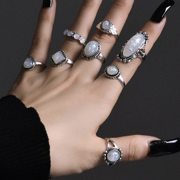 Vintage Boho Rings Crystal Rhinestones Joint Knuckle Stapelbar Ring Set (Stil 8