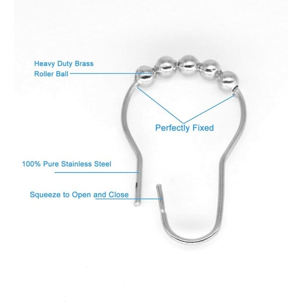 Ruostumattomasta teräksestä valmistetut suihkurenkaat, suihkuverhon koukut Ruostumattomasta teräksestä valmistetut suihkurenkaat kylpyhuoneeseen, 24 kpl
