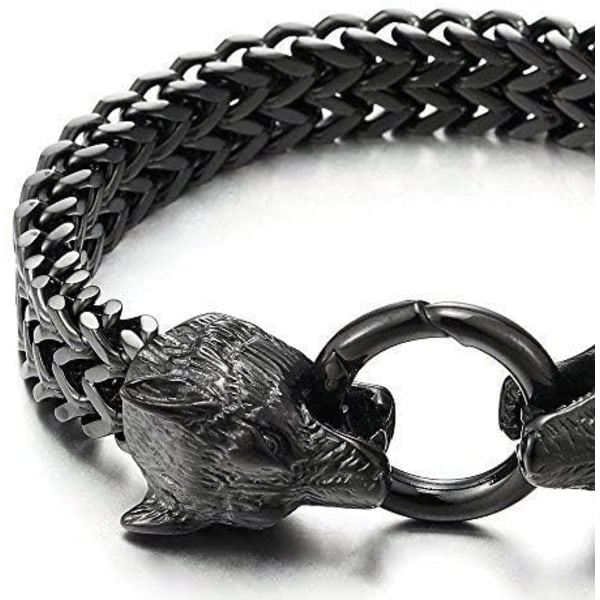 Wolf Head Franco Link Chain Armband för män i rostfritt stål med S