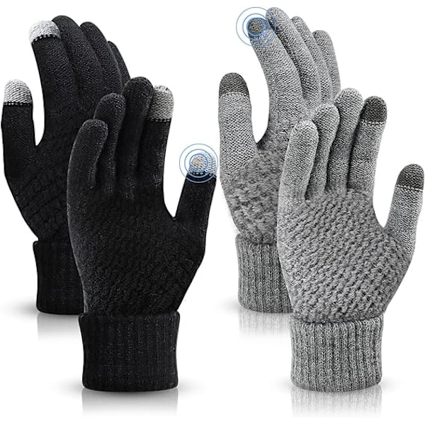 Pairs Women Winter Knitted Gloves, Warm Couple Gloves, Touch Screen Gloves With Thin Fleece Lining, Suitable For Leisure Activities Black＆white One S