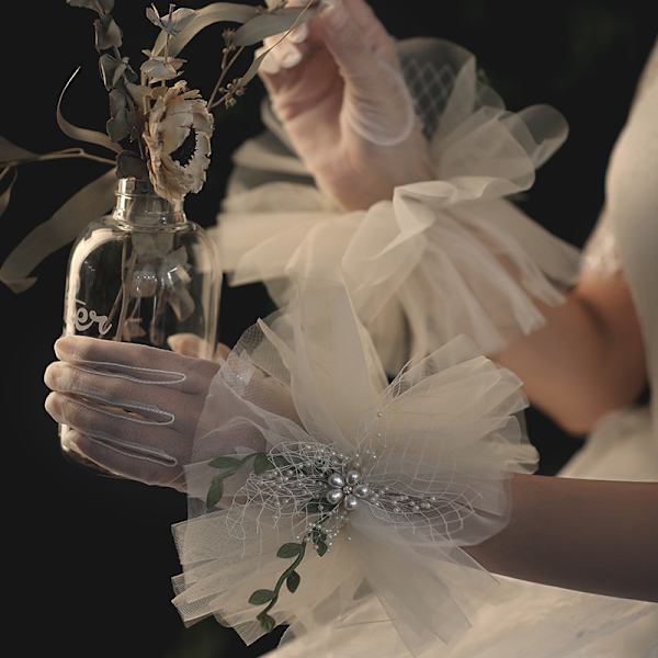 Blonderhansker Brud Brud Blomster Kort Elegant Hilsenhansker