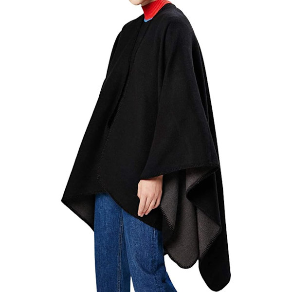 Dame Poncho Åben Front Cardigan Vinter Vendbar Kappe Oversized Trykt Kappe Tartan Strikket Tartan Tæppe Bohemian Geometrisk Mønster Sjal (Sort