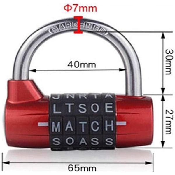 Kuntosalin Lokeron Lukko, Vahva Turvallisuuslukitus Salasanalla, 5 Kirjainta (Punainen)