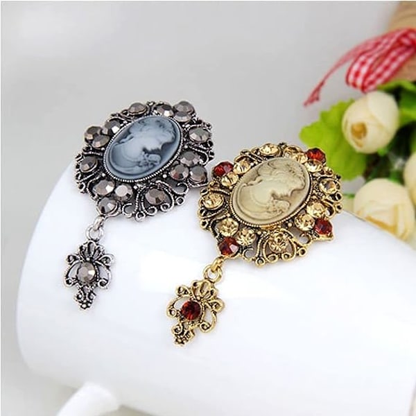 2 kpl Vintage Elegant Lady Cameo Rintaneula Kristallitimanttikivillä, Elegantti Rintaneula Nainen Tyttö Juhla Lahja