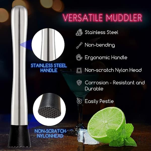 10 tommer rustfrit stål cocktail muddler og blandeske til hjemmet