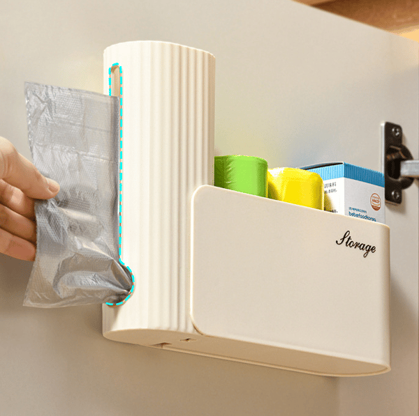 Søppelposeholder, sammenleggbar plast søppelposeoppbevaring, veggmontert søppel