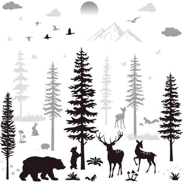 Nursery Wall Decals Forest Deers Wall Stickers Bears Pine Tree Wall Decals Mural