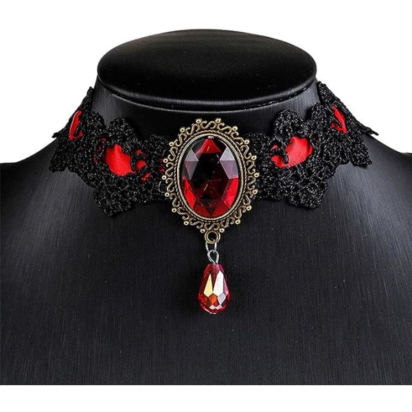 Röd spets Choker Gothic Necklace Bohemia Lace Gothic Choker Halsband Dam Vintag