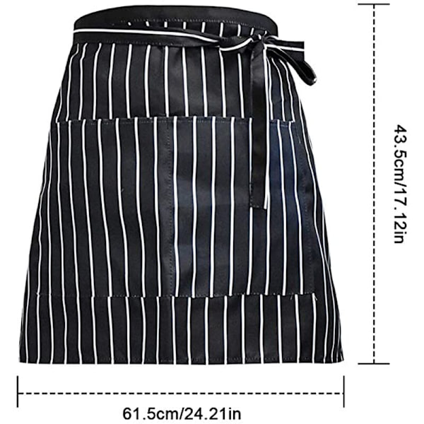 2 st förkläden midja, servitörförkläden, köksförkläde med fickor, halvt förkläde för kockar män och kvinnor, kort förkläde för matlagning, bistro, restaurang, hemkafé