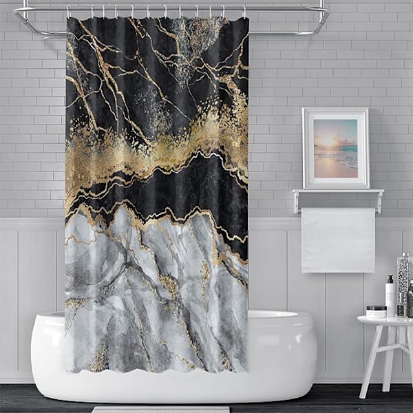 120x180cm Marmor Textur Duschdraperi Glittrande Guld Pulver Pol