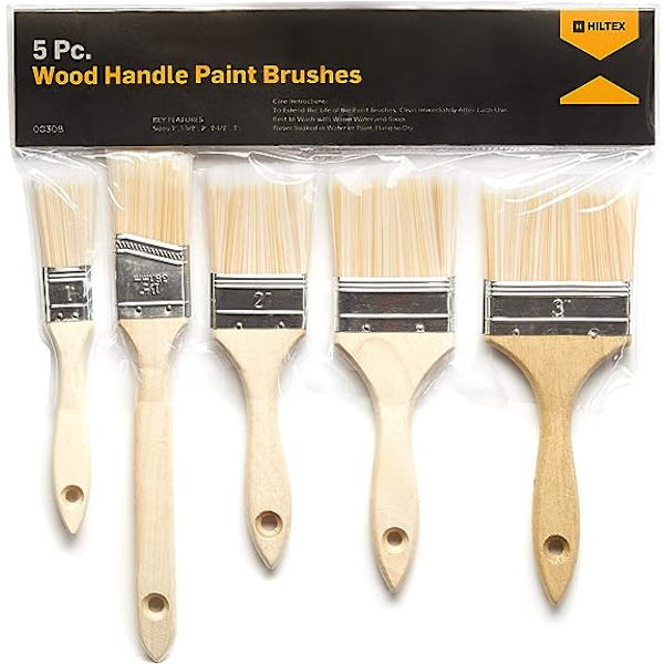 Penselsett for maling, beis og lakk med treskaft, 5 deler
