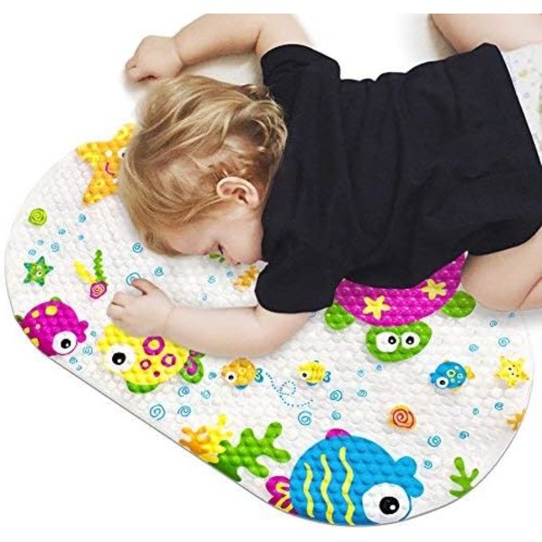 Antislip badmatta för barn med tecknad film, halkfri badrumsmatta, massagematta, golvbadmatta för småbarn, barn, baby med stark sugkopp, 69 cm * 38 cm transparenta havsdjur