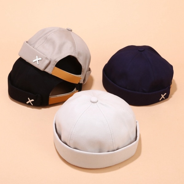 Herr Retro Brimless Hat keps Sailor Cap Beanie Rullad Manschett Justerbar