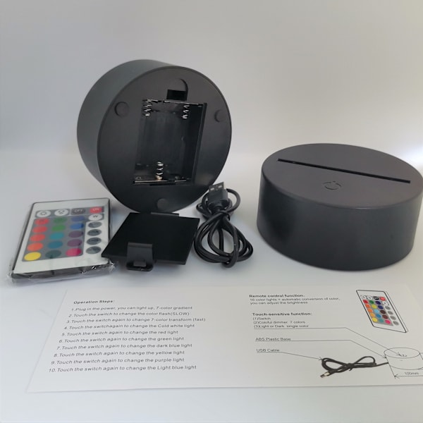 3D LED-valaisimen jalusta Yölamppu Kaukosäädin USB-kaapeli Säädettävä