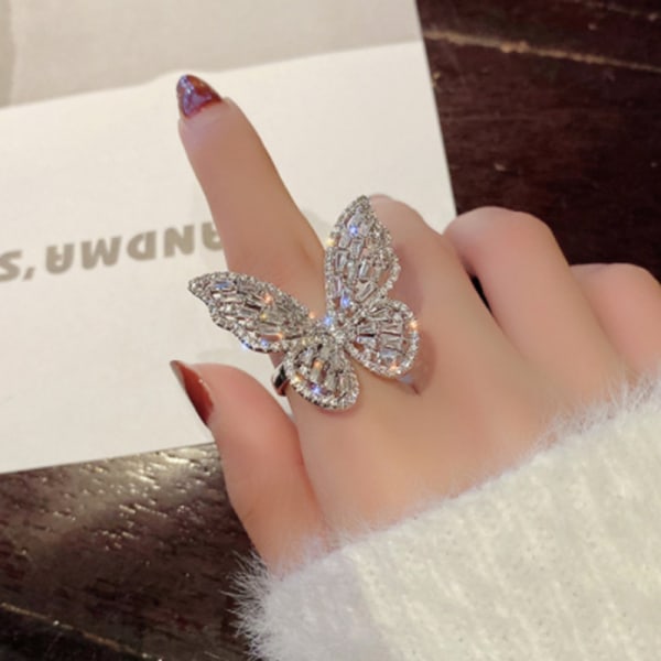 Exquisite And Sweet Inlaid Zircon Open Butterfly Ring