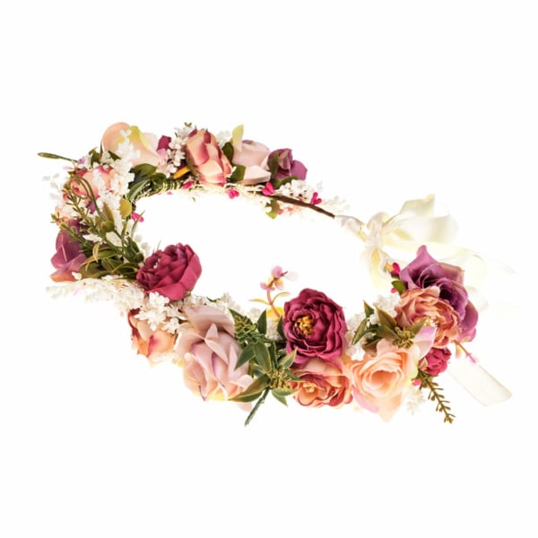 Femmes Rose Fleur Bandeau Floral Couronne Guirlande Halo Mariage