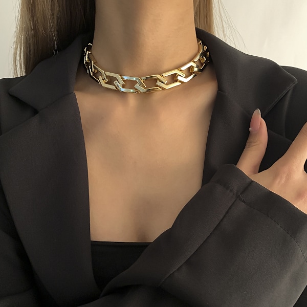 Kubansk grov länkkätting choker unisex punk stil tjock bred halsband guld