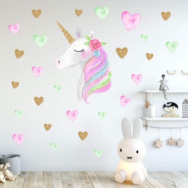 Söt tecknad Unicorn Star Heart Wall Stickers Tapet DIY Vinyl