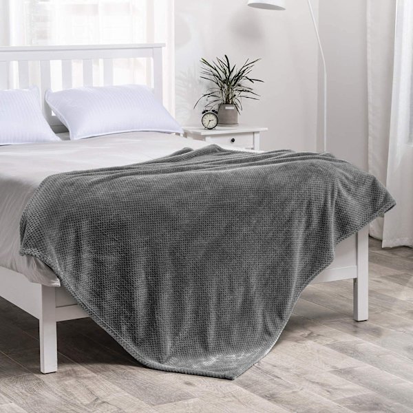 100*150cm Pläd, Supersoft och Varm Pläd för Soffa och Säng, Våffelmönster, Mysig, Lätt och Fluffig (Grå)