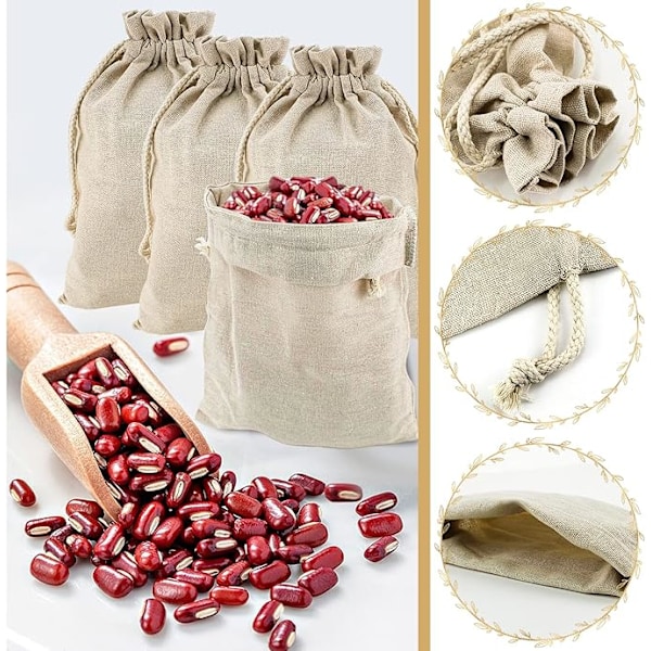 Bomuldspose 8 Stk Bomuldsposer med Snøre 25 x 30cm Brødposer Genanvendelige Grøntsags- og Frugtposer Grøntsagsnet Indkøbsposer DIY Grøntsagsnet