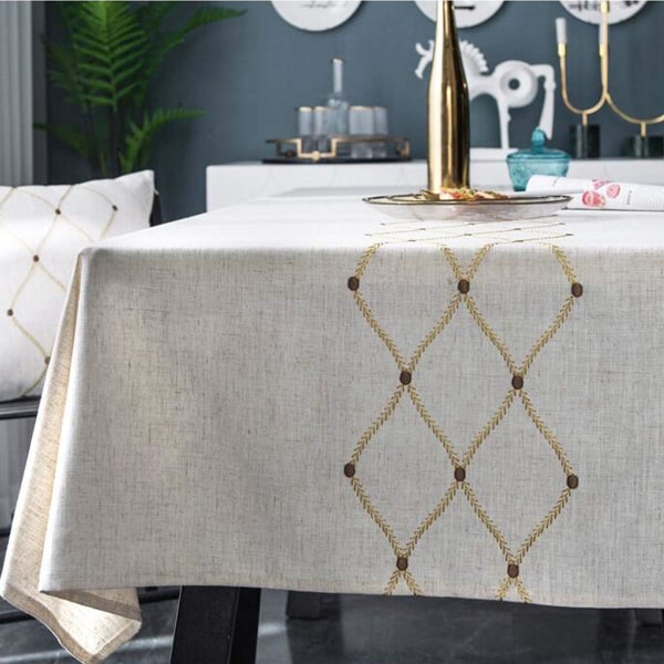 Embroidery Geometric Rectangle Tablecloth Heavy Weight Cotton Lin