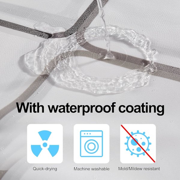 Mildew Proof Bruseforhæng, Maskinvaskbar Antibakteriel Vandtæt Polyester Stof Bruseforhæng, Semi-Sheer Badeværelse Gardiner med 12 Kroge, W