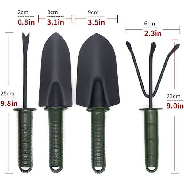 4-delt hagesett, 4-delt hageutstyrssett, minihageverktøysett, 4 hagespader, verktøysett, hagegaver