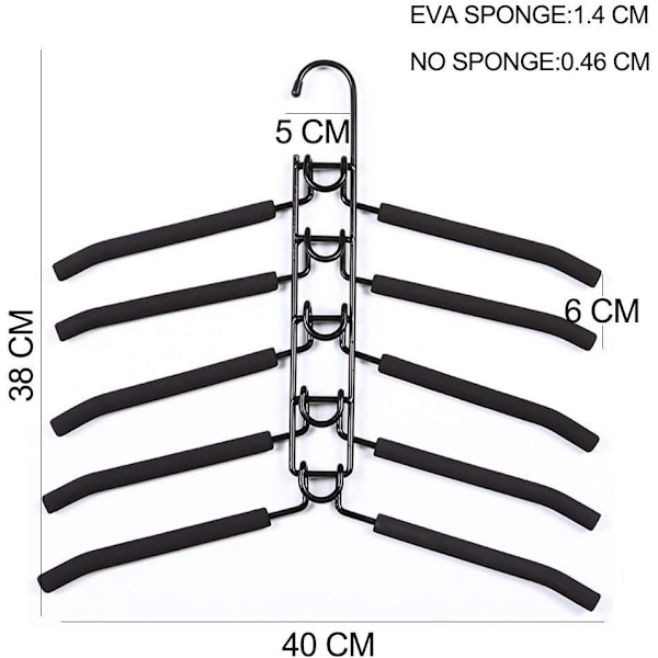 Vaateripustin - 5 in 1 monitasoinen metalliripustin liukuesteellä farkuille, hameille, T-paidoille, housuille, monitoiminen vaatekaapin vaatesäilytys (musta)