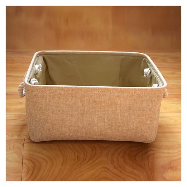 Tyk lærred sammenklappelig opbevaringskurv (beige, medium)