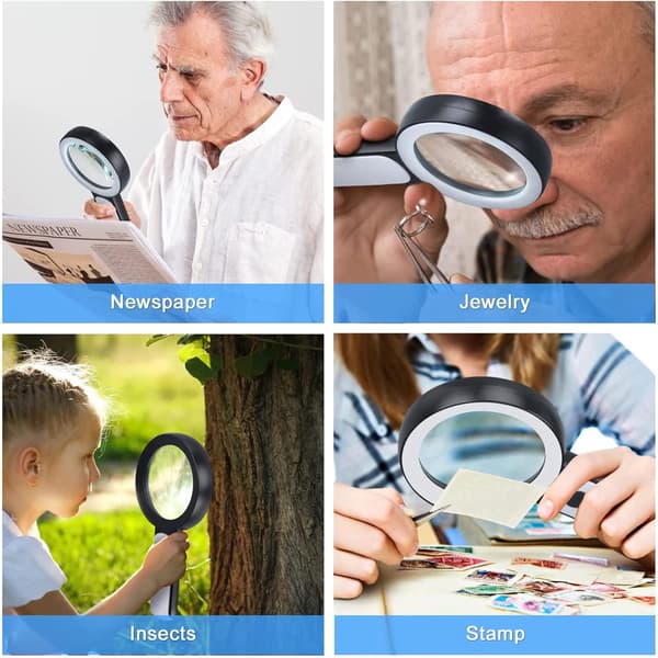 30X Lighted Reading Magnifier，Large Handheld Magnifying Glass wit